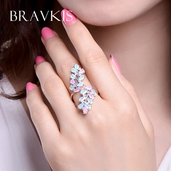 BRAVEKISS farebné crystal nastaviteľné krúžky pobočky list plný prst prstene pre ženy otvorená manžeta krúžok kapela ringen bijoux BUR0361B