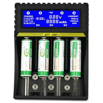 BTY-V407 Batérie, Nabíjačky Li-ion Život Ni-MH, Ni-CD Smart Rýchlo Nabíjačka pre 18650 26650 6F22 9V, AA AAA 16340 14500 Nabíjačky Batérií