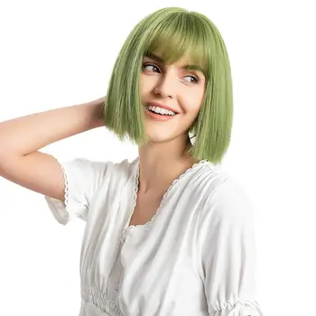 BUQI Syntetické Rovné Krátke Bob Parochne S Ofinou Zelená Halloween Anime Cosplay Parochňu Žena Denne Falošné Vlasy