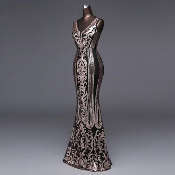 BYŤ HYGGE 2020 Módy Nové Hlboké V Dlhé Spoločenské Šaty, Sexy plavky s uväzovaním za Luxusné Čierne Zlato Sequin Formálne Spoločenské Šaty Prom Party Šaty