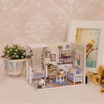 Bábika Dom Nábytku Diy Miniatúrne 3D Drevené Miniaturas domček pre bábiky Hračky pre Deti Narodeninám Casa Mačiatko Denník H013