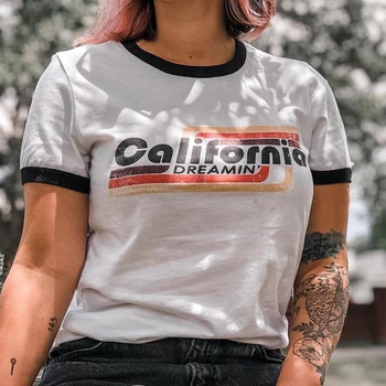 Calelinka Vintage Unisex Muži Ženy California Sníva Vtipné Tričká Plus Veľkosť Modálne Tričká Krátky Rukáv, Doplnky, Módne Tričko Lumbálna