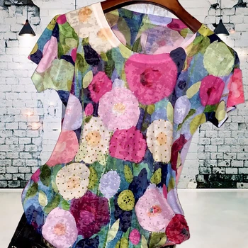 Candy farby kvetinový tlač tričko ženy 4XL 2020 lete krátky rukáv grafické tees slim modis tshirt o-krku topy tee tričko femme
