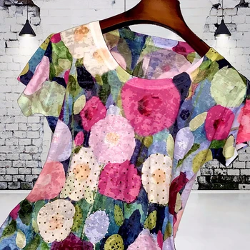 Candy farby kvetinový tlač tričko ženy 4XL 2020 lete krátky rukáv grafické tees slim modis tshirt o-krku topy tee tričko femme