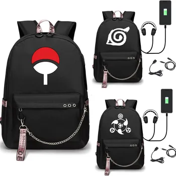 Cartoon Naruto USB Port Batoh Školské Tašky Cestovné Knihu Chlapci Dievčatá Tašky Notebook pre Slúchadlá, USB Port Mochilas