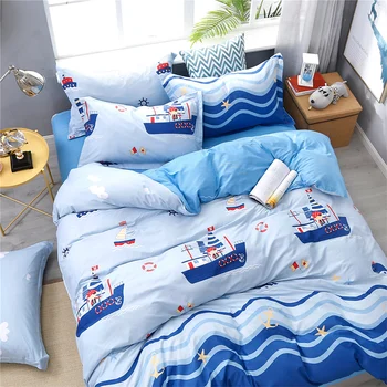 Cartoon plachetnici posteľná bielizeň nastaviť deti posteľná bielizeň čiary modré perinu nastaviť posteľ kryt+obliečka na vankúš deti, spálne, prehoz cez posteľ twin veľkosť