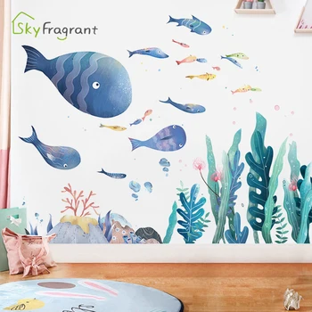 Cartoon podmorský svet, stena nálepky tichom roztomilé ryby, detská izba dekorácie, nálepky, kúpeľňa samolepiace domov spálňa decor