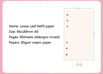 Cartoon Ružová Loose Leaf A6 Náplň Papier 80sheets Dot Grid Rozhodol Prázdne Zmiešané Vnútri Papiere Špirála Notebook Príslušenstvo