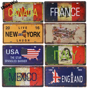 Celosvetovo Populárnej Štáty špz Plagát Vintage Stenu Decor Kanada/Francúzsko/Mexiko Kovov Cín Prihlásiť Plakety Plagát, 15x30cm