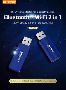 CF-727B USB, WiFi, Bluetooth 4.2 Adaptér 1300Mbps Dual Band 2.4/5 ghz Bezdrôtový Externý Prijímač Mini WiFi Dongle pre PC/Notebook