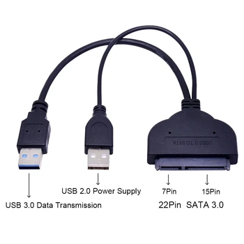 CHIPAL 5Gbps USB 3.0 22 Pin SATA 3.0 Adaptér USB3.0 22Pin SATA III Kábel s USB 2.0 Napájanie pre 2.5