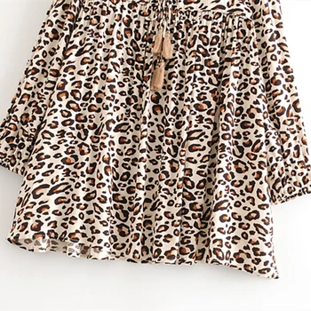 Chu Sau krásy Nové Módne Boho Leopard Tlač Voľné Letné Šaty Žien Pláži Elegantné Strapec Kravatu Šaty Žena Vestido De Moda