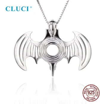 CLUCI 3ks Halloween Šperky 925 Sterling Silver Lietania Bat Prívesky Pearl Medailón pre Ženy Náhrdelník Jemné Šperky SC135SB
