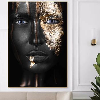 CNPAINTING Africké Umenie Čierne Zlato Žena, Plagát, Pekná Tvár, Plátno na Maľovanie na Stenu Obrázok Pre Obývacia Izba Domova Bez Rámu