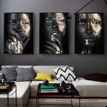 CNPAINTING Africké Umenie Čierne Zlato Žena, Plagát, Pekná Tvár, Plátno na Maľovanie na Stenu Obrázok Pre Obývacia Izba Domova Bez Rámu