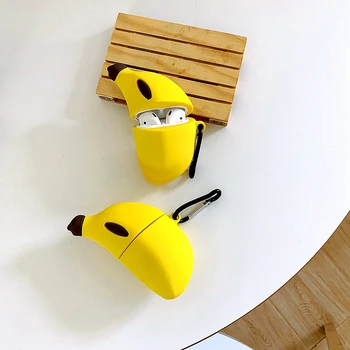 Cool Banán Bezdrôtová puzdro Pre Apple Airpods Slúchadlá Slúchadlá, Silikónové obaly Na Airpods 2 Ochranné mäkké Pokrytie