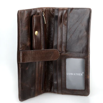 COWATHER 2019 Nové módne krava originálne kožené pánske peňaženky pre mužov,dlho štýl dizajnu peňaženky carteira masculina pôvodnej značky