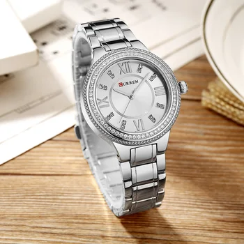 CURREN 9004 Top Luxusné Značky Ženy Quartz Hodinky Crystal Design Dámske náramkové hodinky relogio feminino