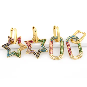 CZ Multicolor Star Náušnice Pre Ženy Crystal Oválne Huggie Náušnice Visieť Cubic Zirconia Módne Šperky Veľkoobchod Darčeky ersu60