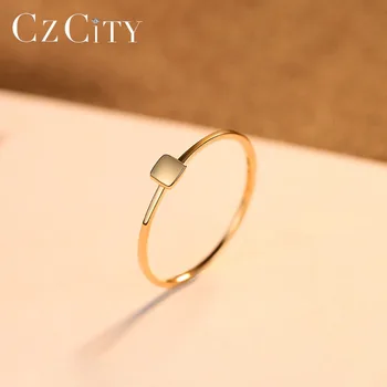 CZCITY Značky Real 14K Zlata Snubné Prstene pre Ženy Jednoduchý Štvorcový Dizajn Rezbárstvo Au585 Muž Žena Žlté Zlato Jemné Šperky Prstene