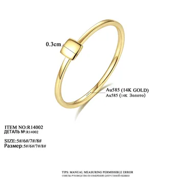 CZCITY Značky Real 14K Zlata Snubné Prstene pre Ženy Jednoduchý Štvorcový Dizajn Rezbárstvo Au585 Muž Žena Žlté Zlato Jemné Šperky Prstene