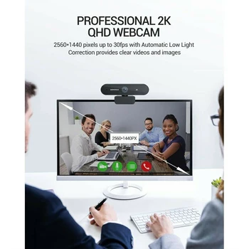 D09 2K Quad HD Webkamera USB 1080P Webová Kamera s Mikrofónom Podporu Auto Svetla Korekcia pre Live Broadcast Video Telefonovanie Práce