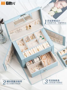 Darček Šperky Box Žena Princezná Európskej Kórea Náušnice Šperky Uzamykateľné Šperky Úložný Box viacpodlažné veľkou Kapacitou