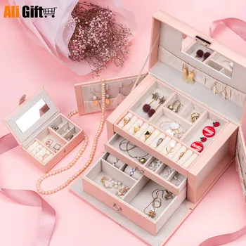 Darček Šperky Box Žena Princezná Európskej Kórea Náušnice Šperky Uzamykateľné Šperky Úložný Box viacpodlažné veľkou Kapacitou