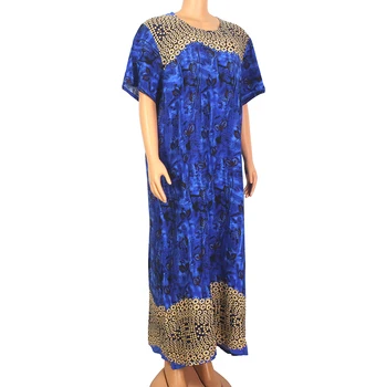 Dashikiage Nový Príchod Módne Letné Afriky Šaty Pre Ženy Kvetinový Tlač Modrá Z Čistej Bavlny Krátky Rukáv Maxi Šaty Pre Ženy