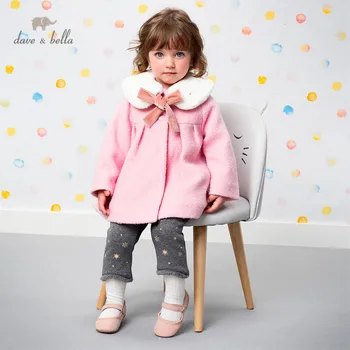 DB15672 dave bella zimné baby dievčatá módne tlačidlo luk kožušiny kvetinový kabát deti topy dieťa batoľa vrchné oblečenie