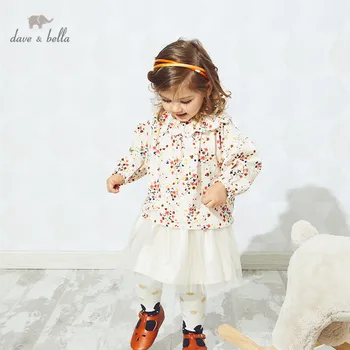 DBZ15251 dave bella jeseň baby dievčatá módne luk kvetinový tlač oka oblečenie sady deti roztomilý sady deti 2 ks oblek