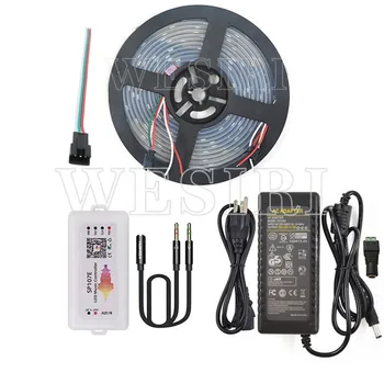 DC5V 5m/10m/15m/20m25m/30 m 150leds WS2812B Adresný LED Pixel Pásy+SP107E Hudby APP Controller+Power Supply Kit