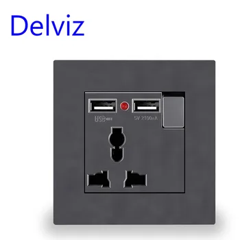 Delviz Sieťovej napájacej Zásuvky Univerzálny 3 Otvoru, Dvojitý USB Nabíjací Port, AC 110~250V 13A, LED indikátor,EÚ Štandard USB sieťová Zásuvka