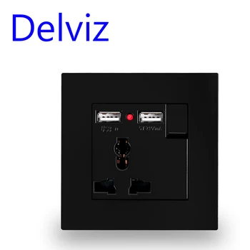 Delviz Sieťovej napájacej Zásuvky Univerzálny 3 Otvoru, Dvojitý USB Nabíjací Port, AC 110~250V 13A, LED indikátor,EÚ Štandard USB sieťová Zásuvka