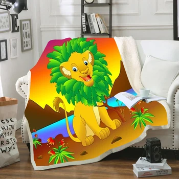 Deti Cartoon Lion King Simba Nala 3D Deka Fleece Karikatúra Tlače Deti Teplú Posteľ Hodiť Deka novorodenca bayby Deka