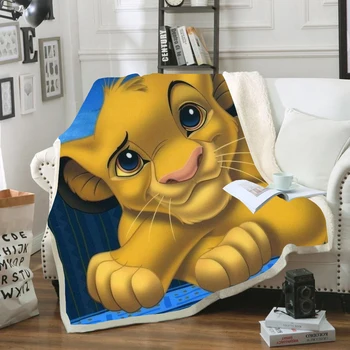 Deti Cartoon Lion King Simba Nala 3D Deka Fleece Karikatúra Tlače Deti Teplú Posteľ Hodiť Deka novorodenca bayby Deka