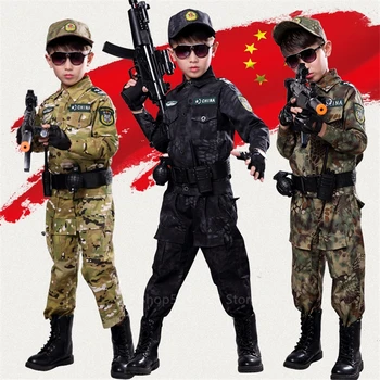 Deti Kamufláž Vojak, Cosplay Kostým Špeciálne Taktické WW2 Vojenskú Uniformu Chlapec Dievča Boj proti Nohavice, Bunda Halloween