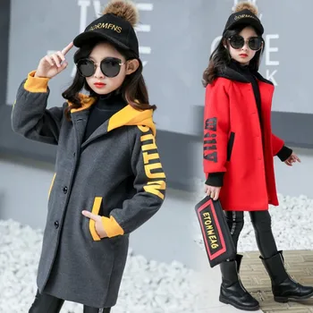 Deti oblečenie Vlnené kabát pre Dievčatá bundy Kabáty 2020 jeseň zima vrchné oblečenie Vlna Zmesi Kabát s Kapucňou Vonkajšie Vetrovka oblečenie