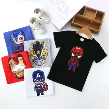 Deti Svietiace LED Krátky Rukáv Bavlna Spiderman T-Košele Pre Chlapcov Iron Man rozsvieti sa T Shirt Deti Letné Baby Dievčatá Topy Tees