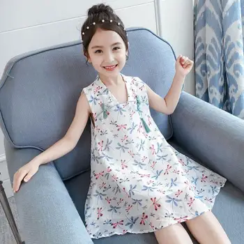 Dievča Cheongsam Šaty 2020 Lete Sú Deti Bez Rukávov Čínsky Štýl Šaty Deti Princezná Šifón Tlačené Šaty Party Oblečenie