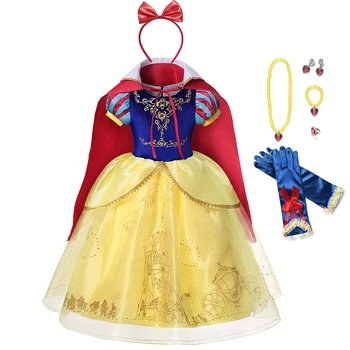 Dievča Princezná snehulienka Šaty s Maskou Deti Cosplay Kostým Vrstvy Deluxe plesové Šaty Dieťa Holloween Strany Narodeniny Facy Šaty