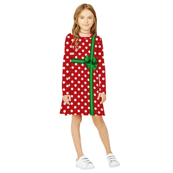 Dievčatá Vianočné Šaty Dospievajúce Deti Dievča Dlhý Rukáv 3D Tlač Cartoon Vianoce Vianočné Šaty Šaty Šaty Pre Deti 9-10roční #