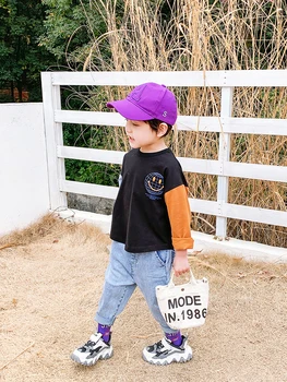 Dieťa T-shirt Jar Modely Base Tričko kórejská Verzia Detí Spojov Pozýva Chlapcov Bavlna Jar a na Jeseň Kabát Muž