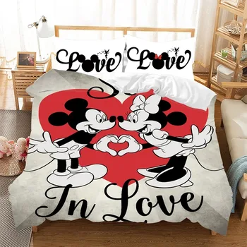 Disney Mickey Minnie mouse Cartoon posteľná bielizeň Nastaviť Krásny Pár jedného Twin Plný Kráľ Perinu obliečka na Vankúš darček pre deti
