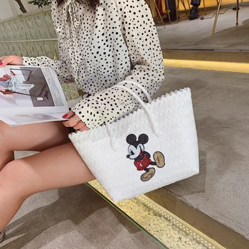 Disney nové Mickey dámske kabelky cartoon veľká kapacita vrecka žena tkané módne prenosné cestovné ulici strieľať pláži taška cez Rameno