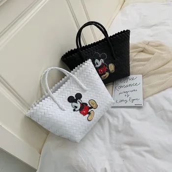 Disney nové Mickey dámske kabelky cartoon veľká kapacita vrecka žena tkané módne prenosné cestovné ulici strieľať pláži taška cez Rameno