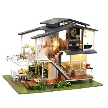DIY 3D Drevené Miniatúrne Doll House Auta Romantické Vily Budovy Montáž Model Kabíne Domáce Dekorácie Vianoce, Narodeninové Darčeky