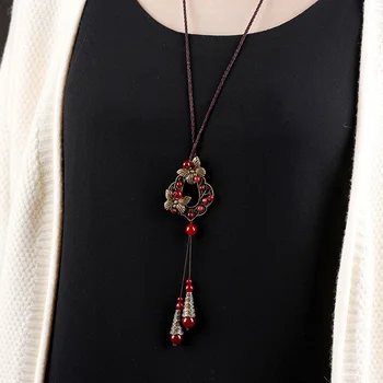 Dlho Etnických náhrdelník žien Medi Bowknot Vintage náhrdelník chalcedony Lano, Reťaz náhrdelník prívesky, šperky Nové Dropshopping