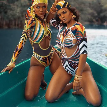 Dlhý Rukáv, Plavky, Jeden kus Afriky Plavky Vysoký Pás plavky Žena 2019 Oka plavky Pre Ženy Zips Monokiny