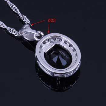 Dobre vyzerajúci Oválny Čierny Cubic Zirconia Biela CZ Strieborné Pozlátené Šperky, Náušnice, Sety Prívesok Reťazca Krúžok V0036